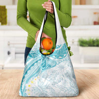 Polynesia Humpback Whale Grocery Bag Tropical Plumeria Turquoise