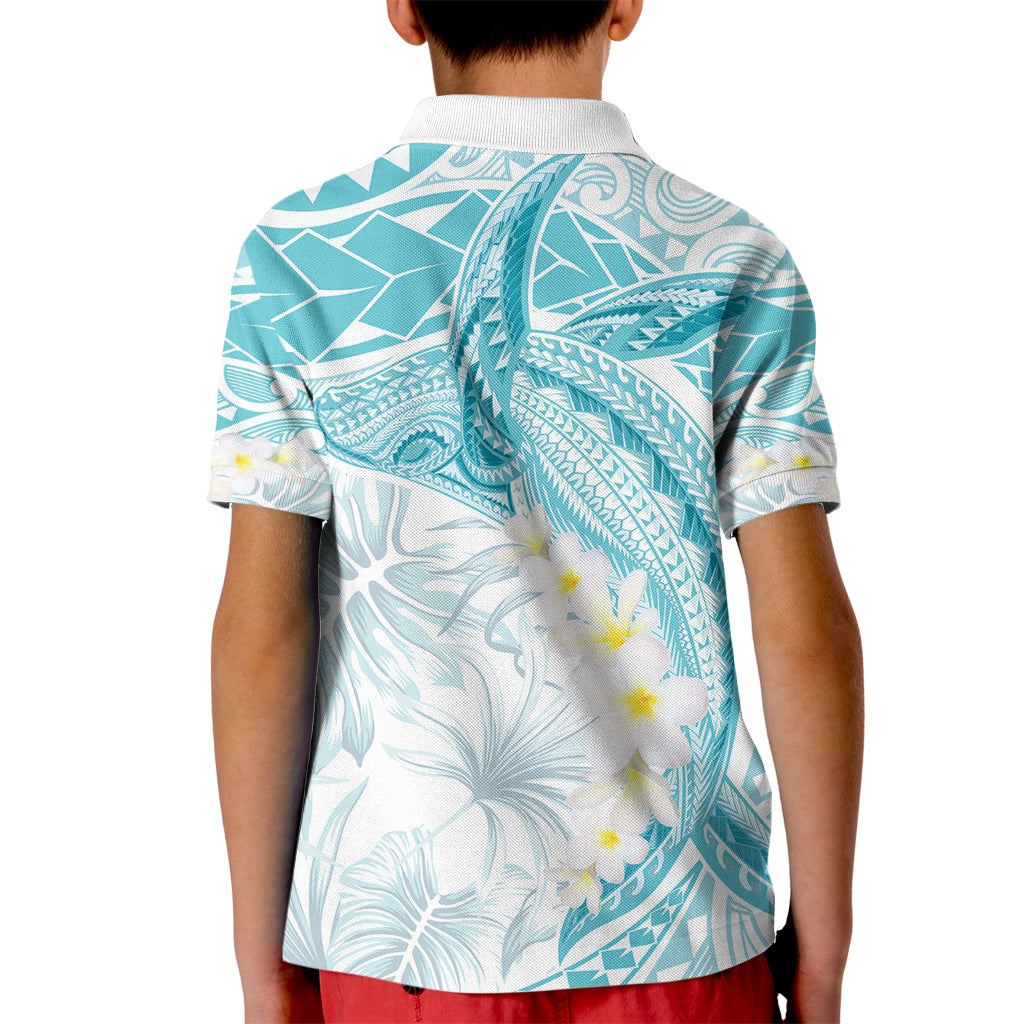 Polynesia Humpback Whale Kid Polo Shirt Tropical Plumeria Turquoise