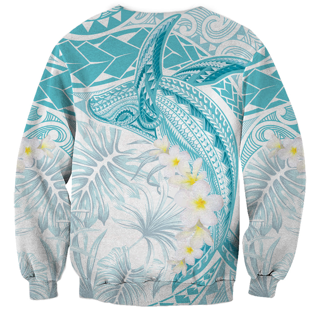 Polynesia Humpback Whale Sweatshirt Tropical Plumeria Turquoise