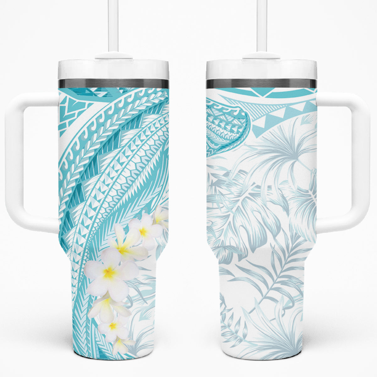 Polynesia Humpback Whale Tumbler With Handle Tropical Plumeria Turquoise LT7 One Size: 40 oz Turquoise - Polynesian Pride
