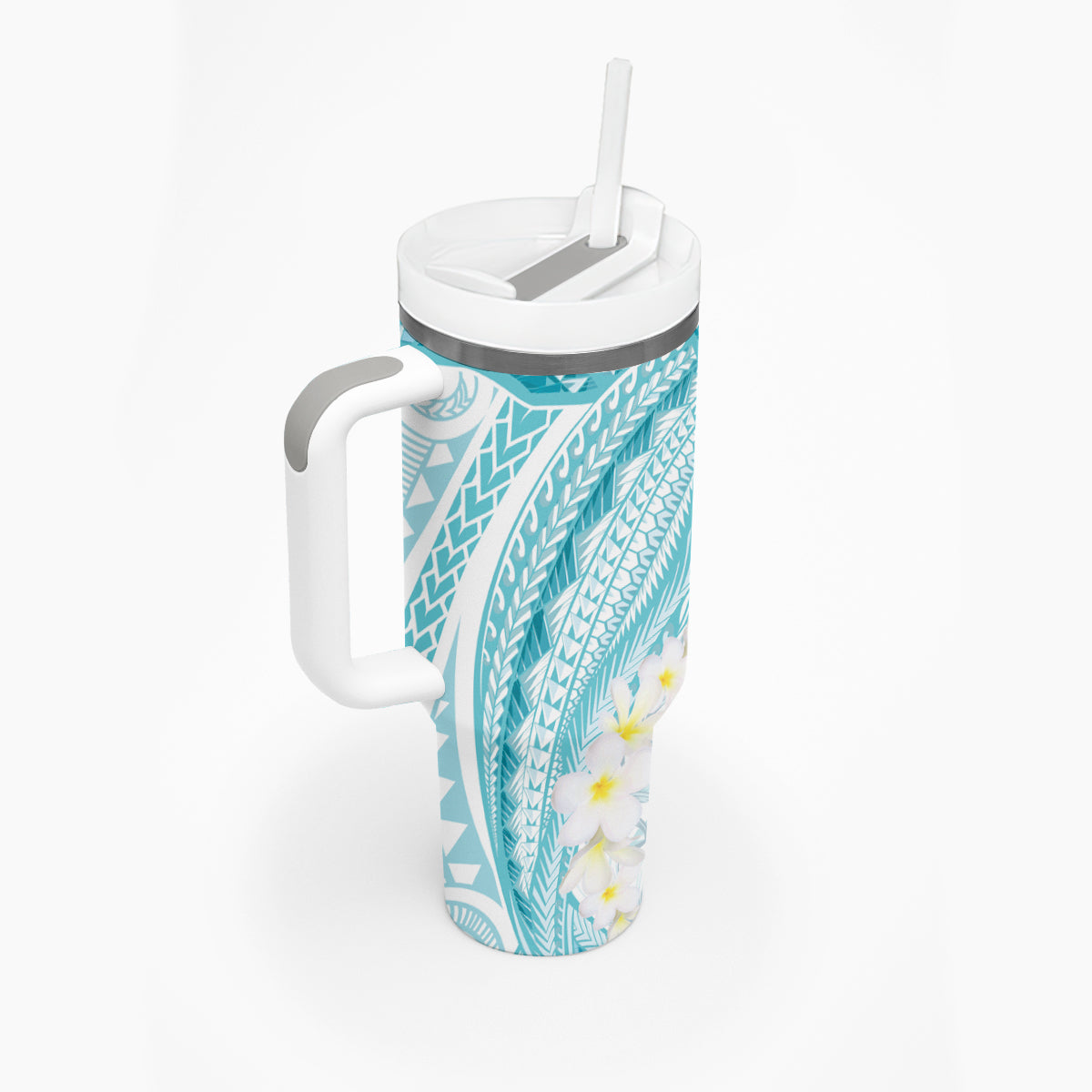 Polynesia Humpback Whale Tumbler With Handle Tropical Plumeria Turquoise LT7 - Polynesian Pride