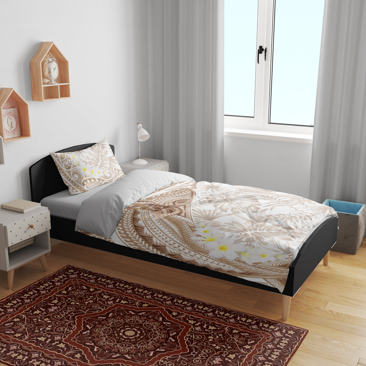 Polynesia Humpback Whale Bedding Set Tropical Plumeria Beige