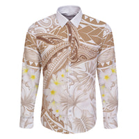 Polynesia Humpback Whale Family Matching Long Sleeve Bodycon Dress and Hawaiian Shirt Tropical Plumeria Beige LT7 Dad's Shirt - Long Sleeve Beige - Polynesian Pride