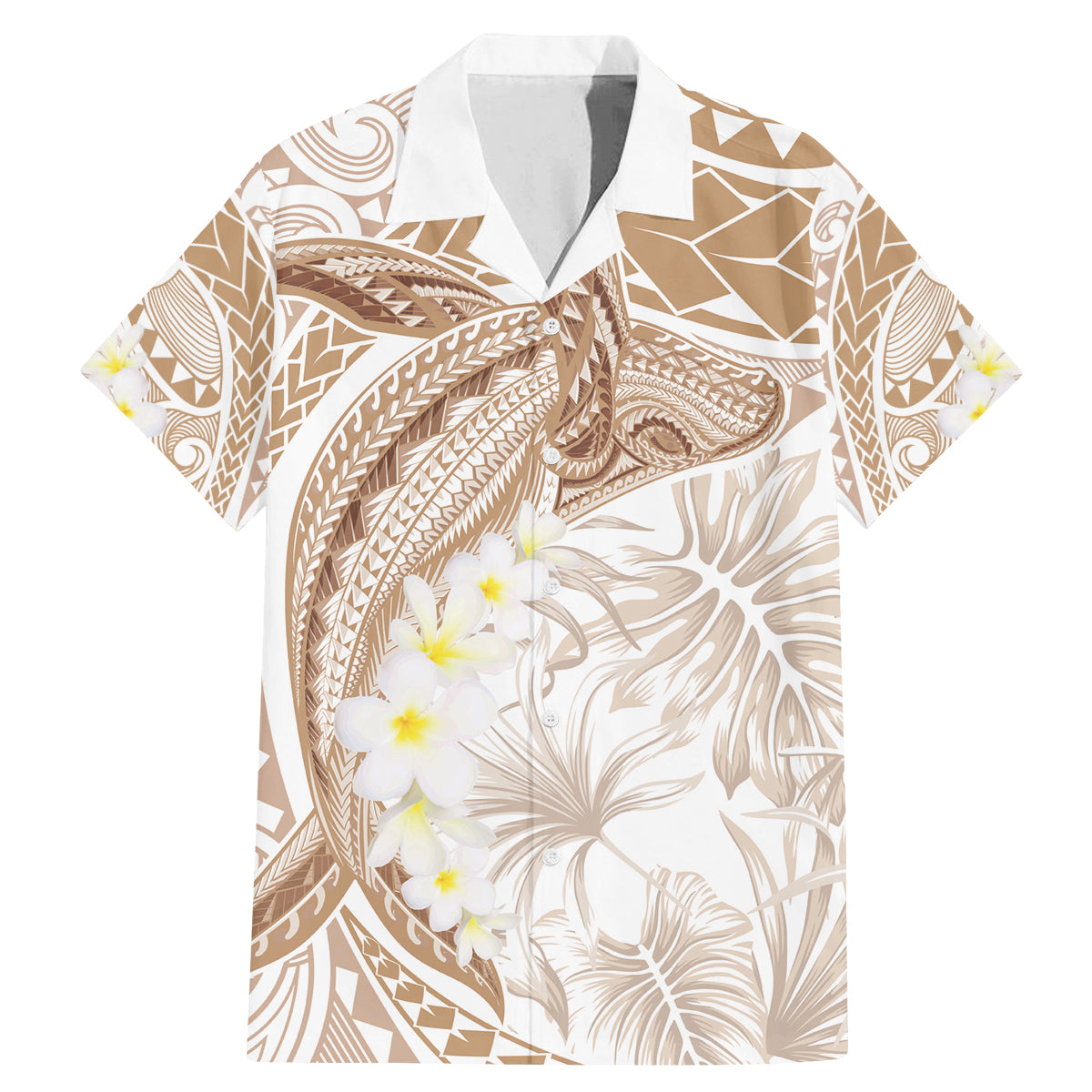 Polynesia Humpback Whale Family Matching Mermaid Dress and Hawaiian Shirt Tropical Plumeria Beige