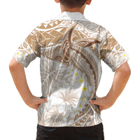Polynesia Humpback Whale Family Matching Off The Shoulder Long Sleeve Dress and Hawaiian Shirt Tropical Plumeria Beige LT7 - Polynesian Pride
