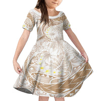 Polynesia Humpback Whale Family Matching Off The Shoulder Long Sleeve Dress and Hawaiian Shirt Tropical Plumeria Beige LT7 Daughter's Dress Beige - Polynesian Pride
