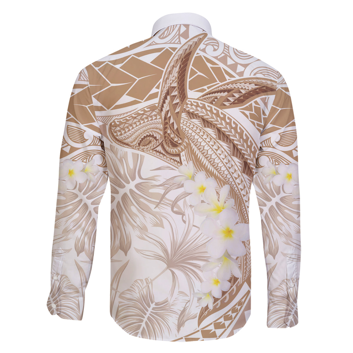 Polynesia Humpback Whale Family Matching Short Sleeve Bodycon Dress and Hawaiian Shirt Tropical Plumeria Beige