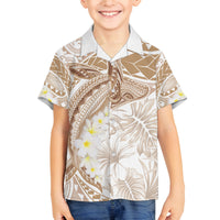 Polynesia Humpback Whale Family Matching Tank Maxi Dress and Hawaiian Shirt Tropical Plumeria Beige