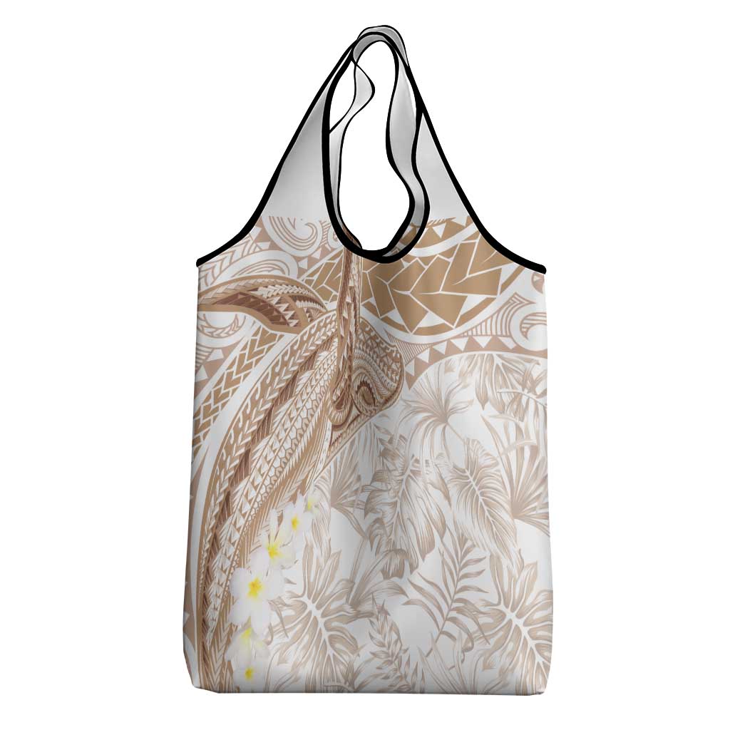 Polynesia Humpback Whale Grocery Bag Tropical Plumeria Beige
