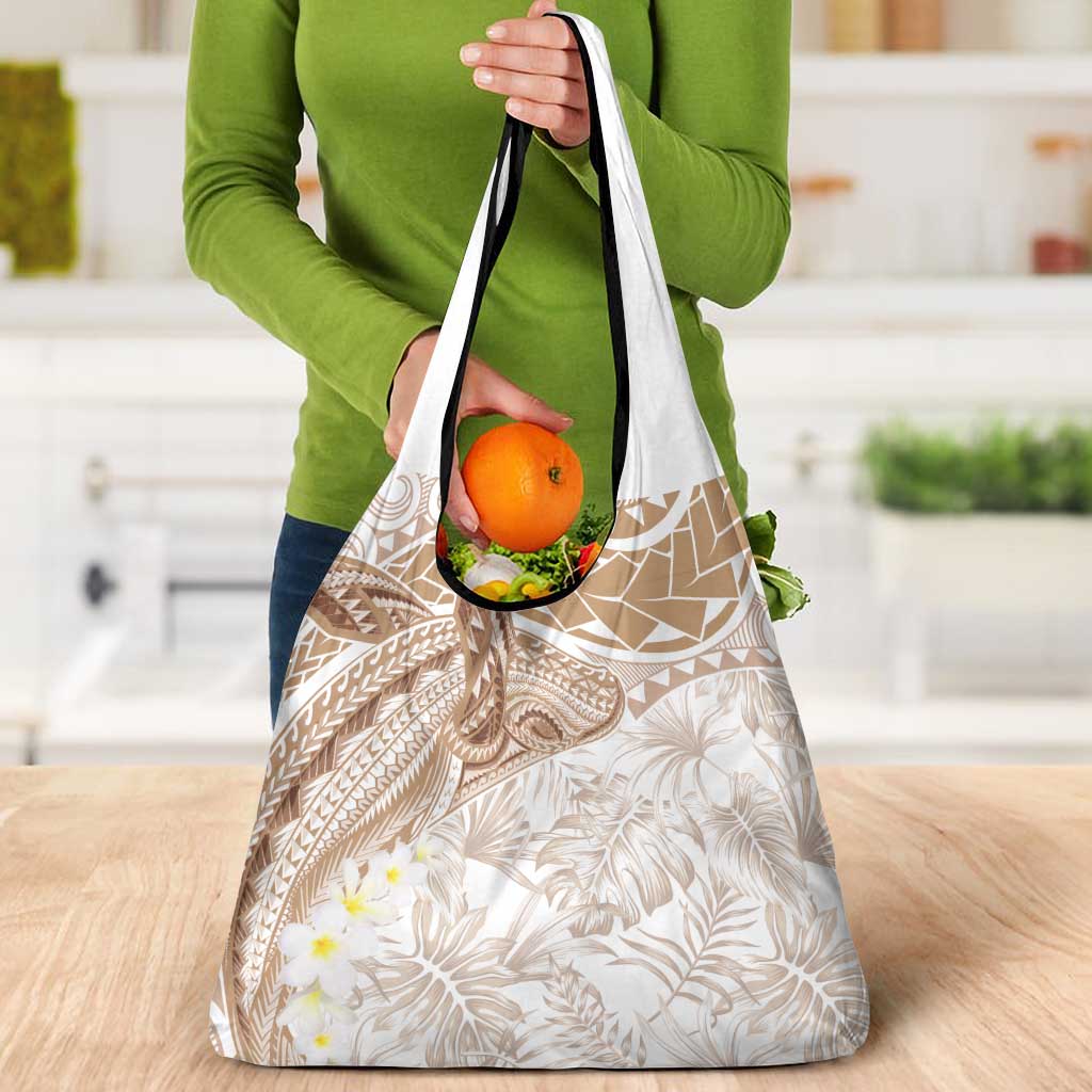 Polynesia Humpback Whale Grocery Bag Tropical Plumeria Beige