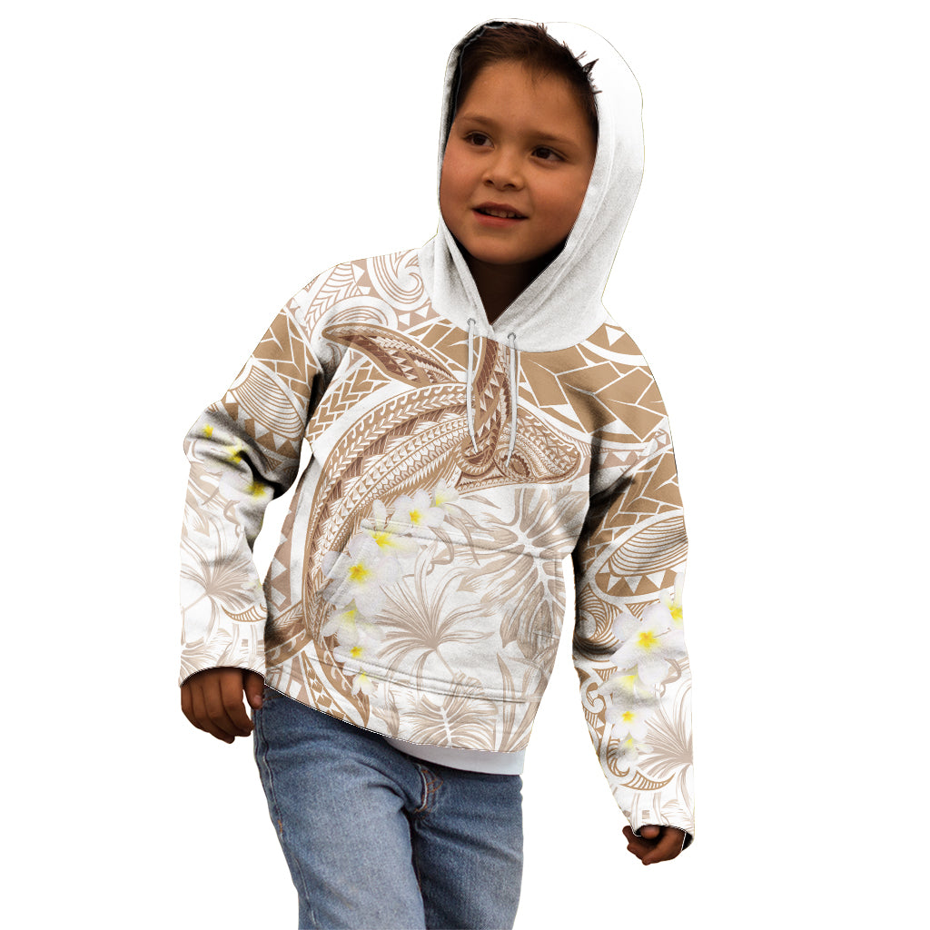Polynesia Humpback Whale Kid Hoodie Tropical Plumeria Beige