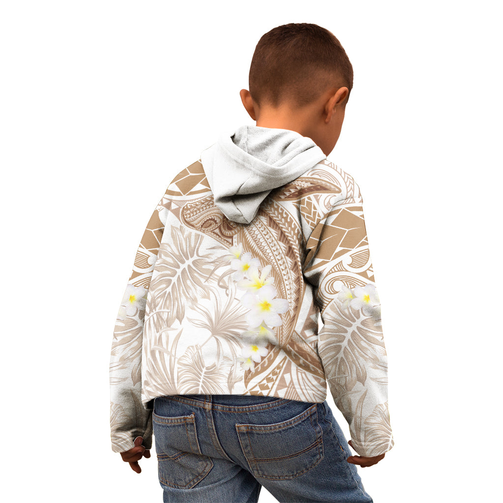 Polynesia Humpback Whale Kid Hoodie Tropical Plumeria Beige