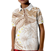 Polynesia Humpback Whale Kid Polo Shirt Tropical Plumeria Beige