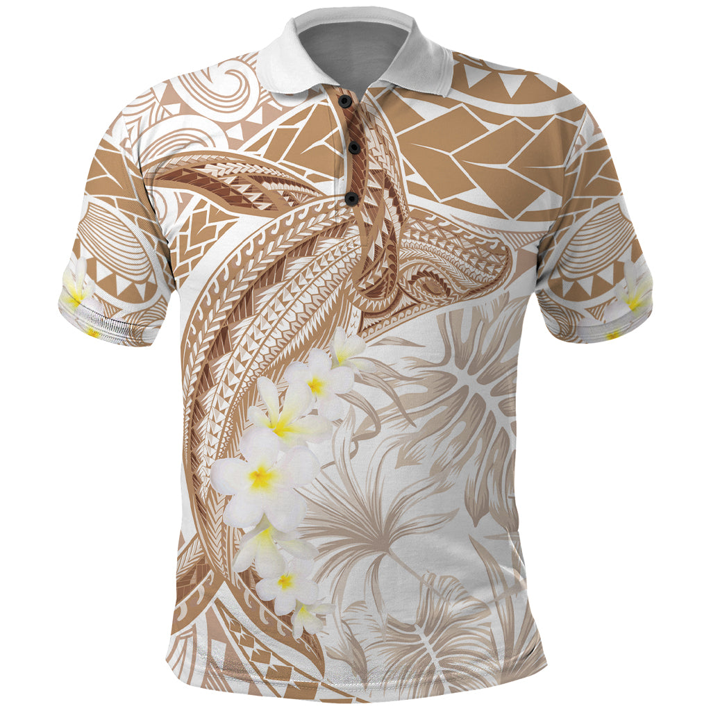 Polynesia Humpback Whale Polo Shirt Tropical Plumeria Beige