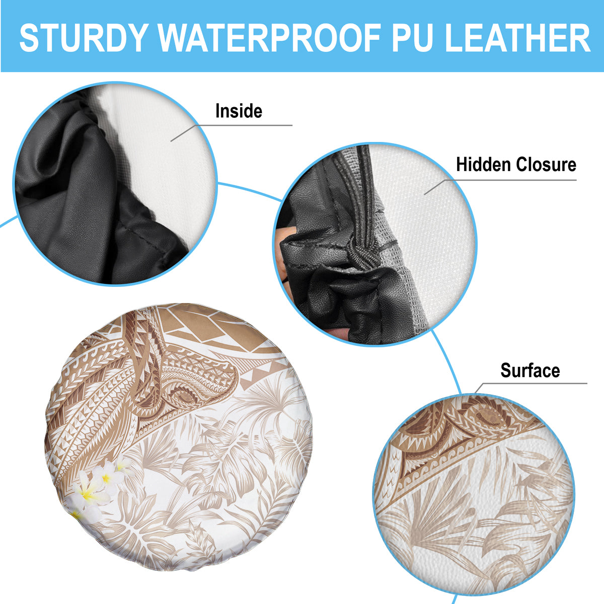 Polynesia Humpback Whale Spare Tire Cover Tropical Plumeria Beige