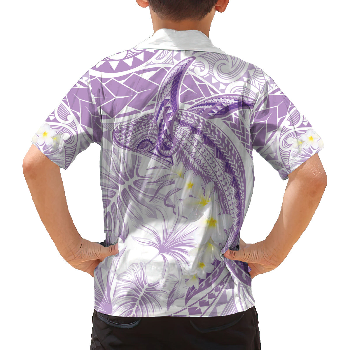 Polynesia Humpback Whale Family Matching Long Sleeve Bodycon Dress and Hawaiian Shirt Tropical Plumeria Lavender LT7 - Polynesian Pride