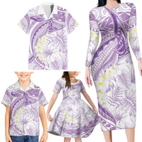 Polynesia Humpback Whale Family Matching Long Sleeve Bodycon Dress and Hawaiian Shirt Tropical Plumeria Lavender LT7 - Polynesian Pride