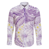 Polynesia Humpback Whale Family Matching Long Sleeve Bodycon Dress and Hawaiian Shirt Tropical Plumeria Lavender LT7 Dad's Shirt - Long Sleeve Lavender - Polynesian Pride