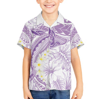 Polynesia Humpback Whale Family Matching Long Sleeve Bodycon Dress and Hawaiian Shirt Tropical Plumeria Lavender LT7 Son's Shirt Lavender - Polynesian Pride