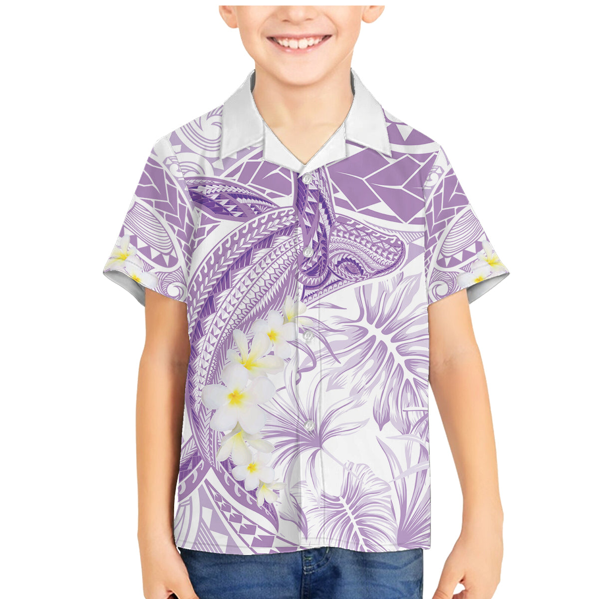 Polynesia Humpback Whale Family Matching Mermaid Dress and Hawaiian Shirt Tropical Plumeria Lavender