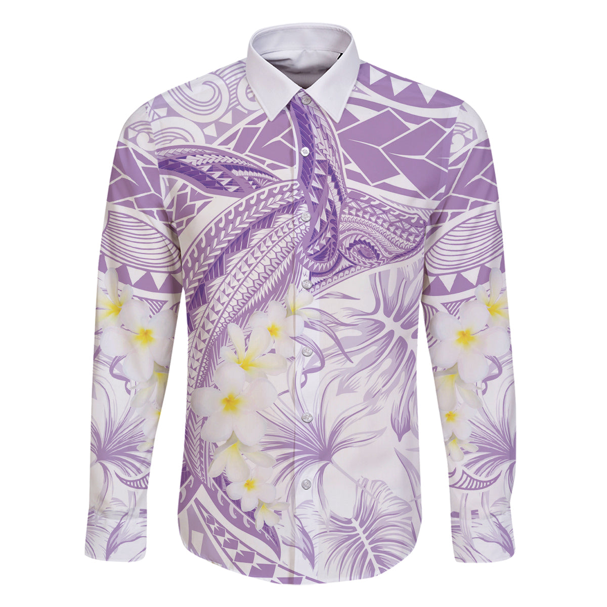 Polynesia Humpback Whale Family Matching Off The Shoulder Long Sleeve Dress and Hawaiian Shirt Tropical Plumeria Lavender LT7 Dad's Shirt - Long Sleeve Lavender - Polynesian Pride