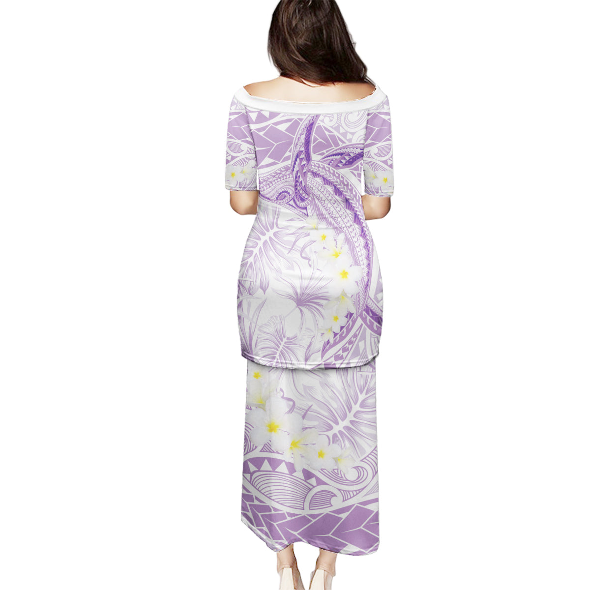 Polynesia Humpback Whale Family Matching Puletasi and Hawaiian Shirt Tropical Plumeria Lavender