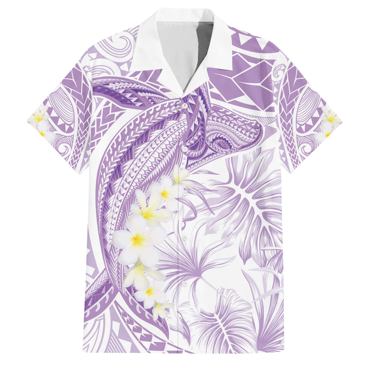 Polynesia Humpback Whale Family Matching Short Sleeve Bodycon Dress and Hawaiian Shirt Tropical Plumeria Lavender