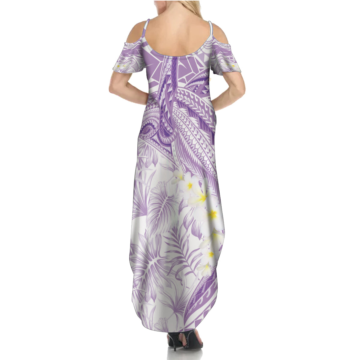 Polynesia Humpback Whale Family Matching Summer Maxi Dress and Hawaiian Shirt Tropical Plumeria Lavender