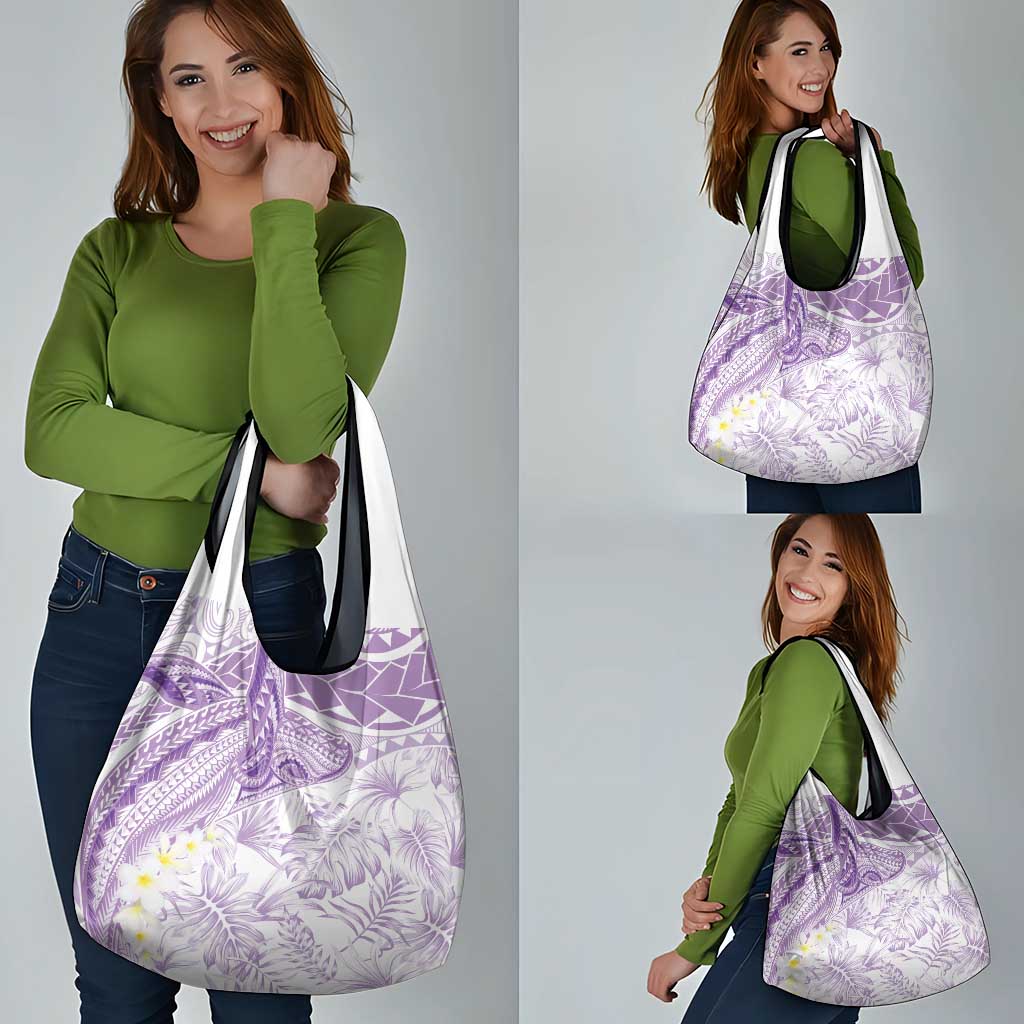 Polynesia Humpback Whale Grocery Bag Tropical Plumeria Lavender