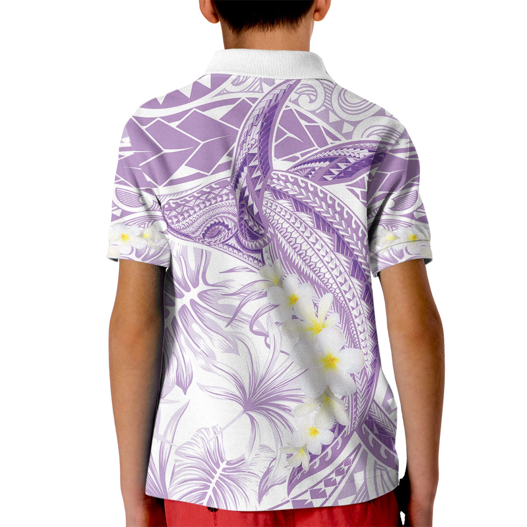 Polynesia Humpback Whale Kid Polo Shirt Tropical Plumeria Lavender