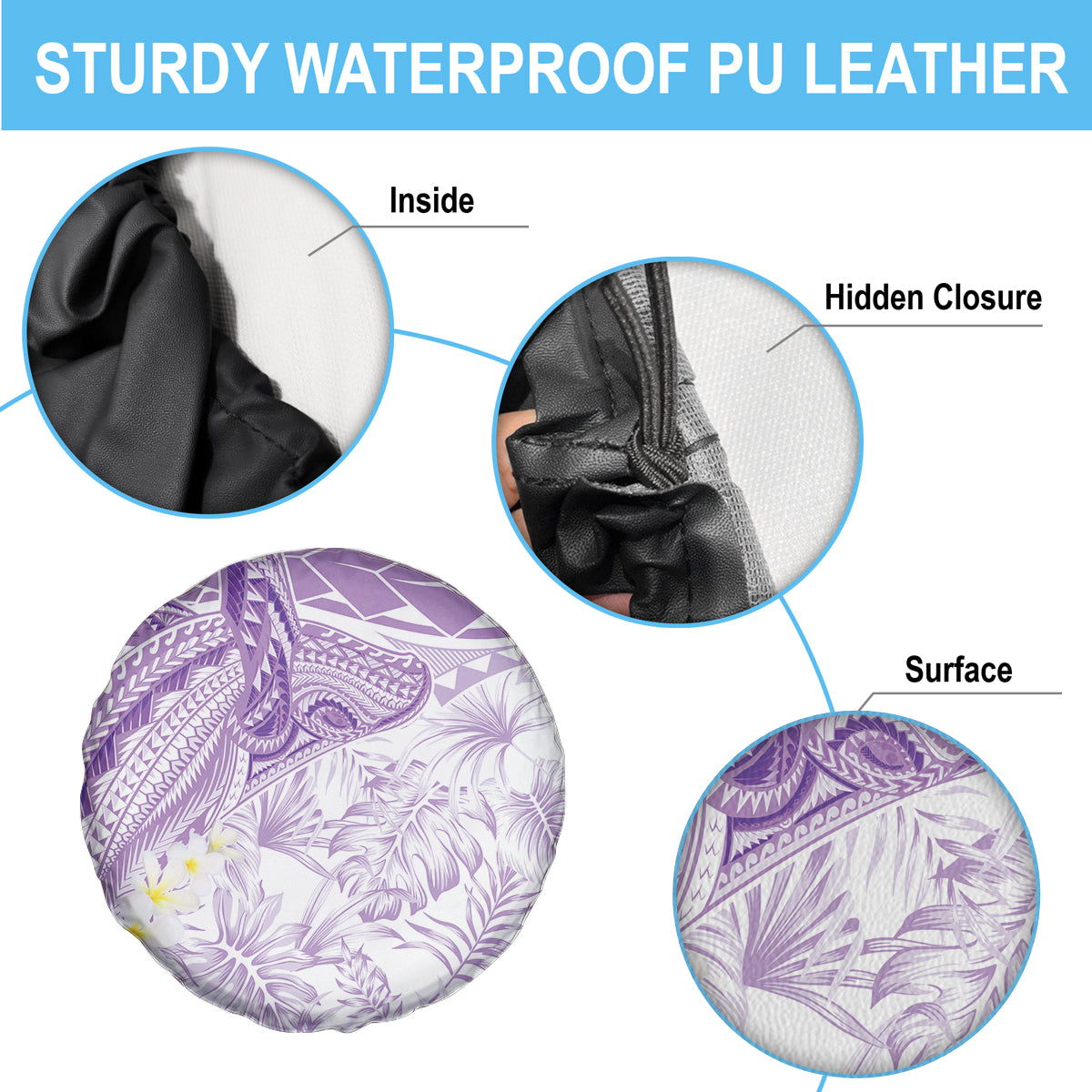 Polynesia Humpback Whale Spare Tire Cover Tropical Plumeria Lavender