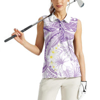 Polynesia Humpback Whale Women Sleeveless Polo Shirt Tropical Plumeria Lavender