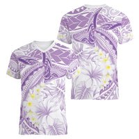 Polynesia Humpback Whale Women V-Neck T-Shirt Tropical Plumeria Lavender
