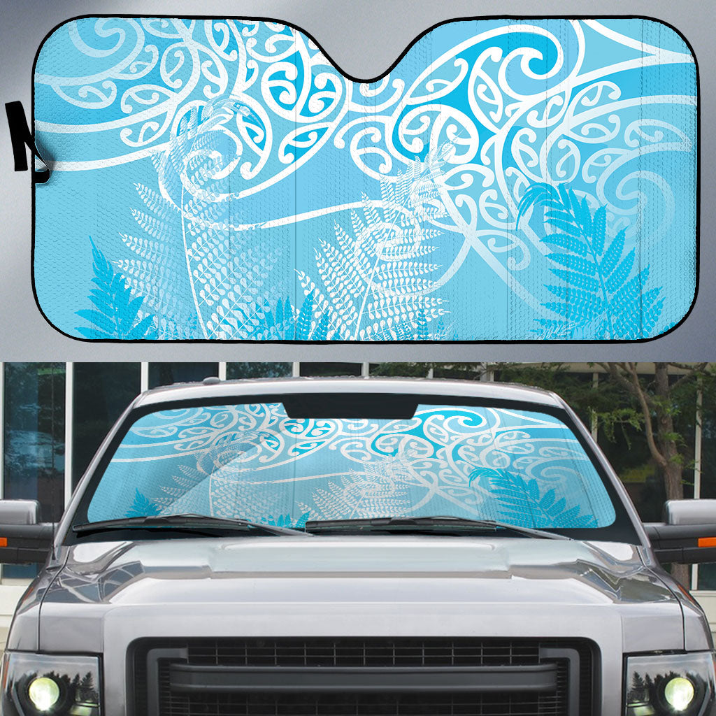 Aotearoa Maori Koru Curves Auto Sun Shade Silver Ferns - Turquoise