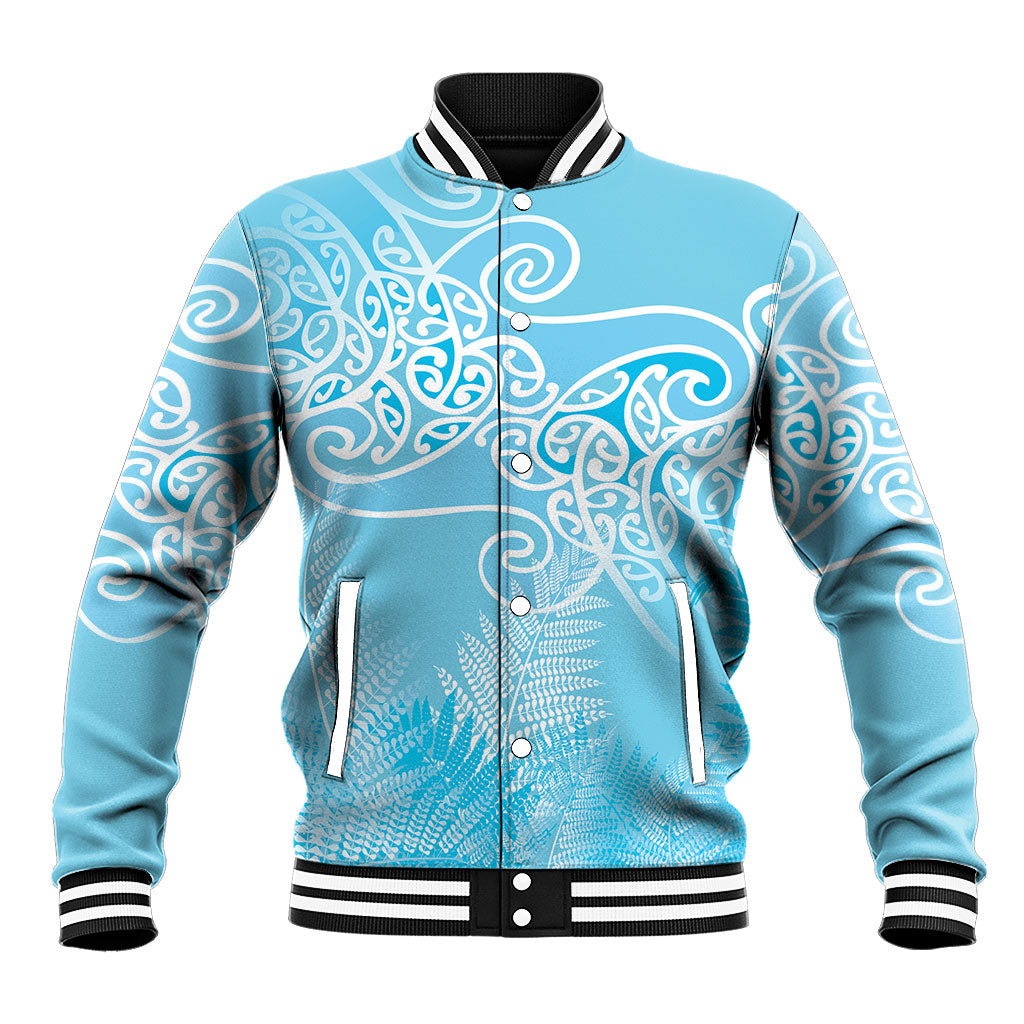 Aotearoa Maori Koru Curves Baseball Jacket Silver Ferns - Turquoise