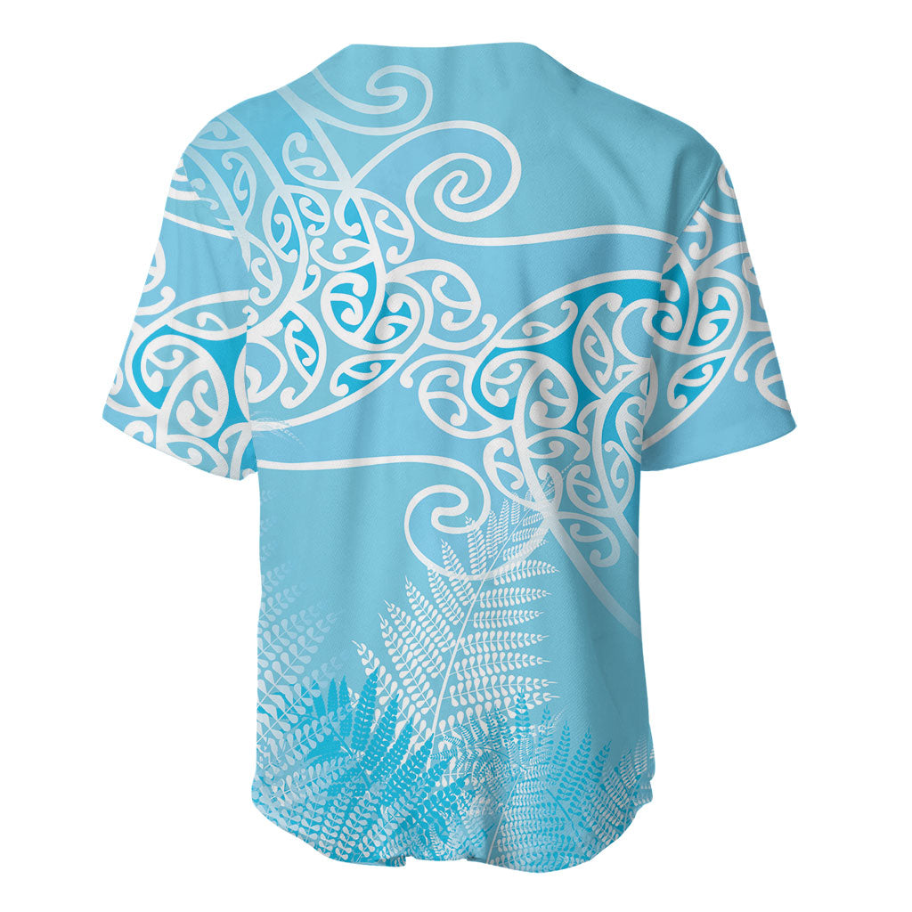 Aotearoa Maori Koru Curves Baseball Jersey Silver Ferns - Turquoise