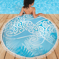 Aotearoa Maori Koru Curves Beach Blanket Silver Ferns - Turquoise