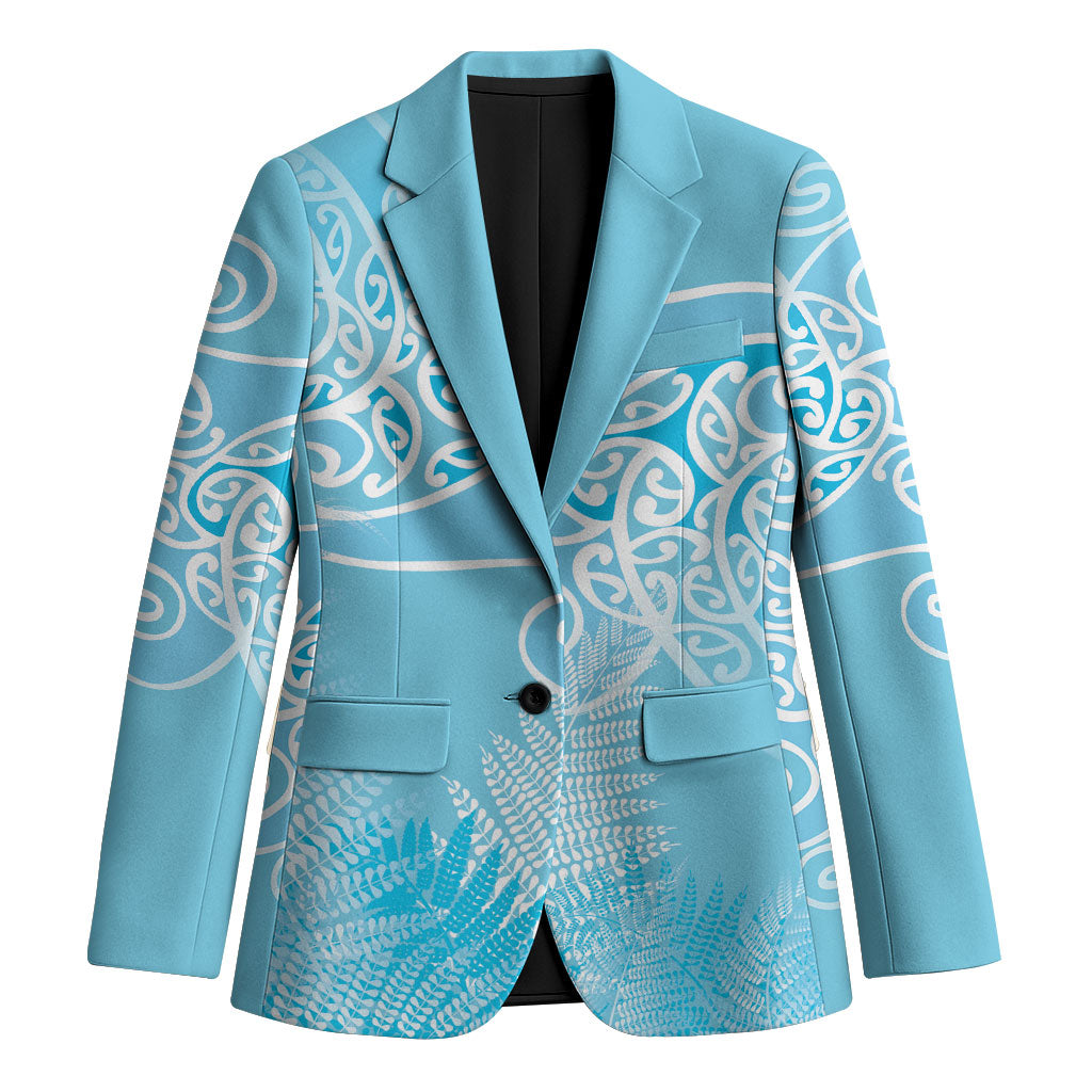 Aotearoa Maori Koru Curves Blazer Silver Ferns - Turquoise LT7 Unisex Turquoise - Polynesian Pride
