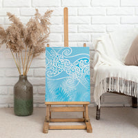 Aotearoa Maori Koru Curves Canvas Wall Art Silver Ferns - Turquoise