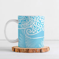 Aotearoa Maori Koru Curves Ceramic Mug Silver Ferns - Turquoise