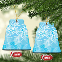 Aotearoa Maori Koru Curves Ceramic Ornament Silver Ferns - Turquoise