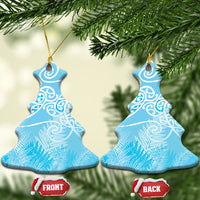 Aotearoa Maori Koru Curves Ceramic Ornament Silver Ferns - Turquoise