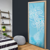 Aotearoa Maori Koru Curves Door Cover Silver Ferns - Turquoise