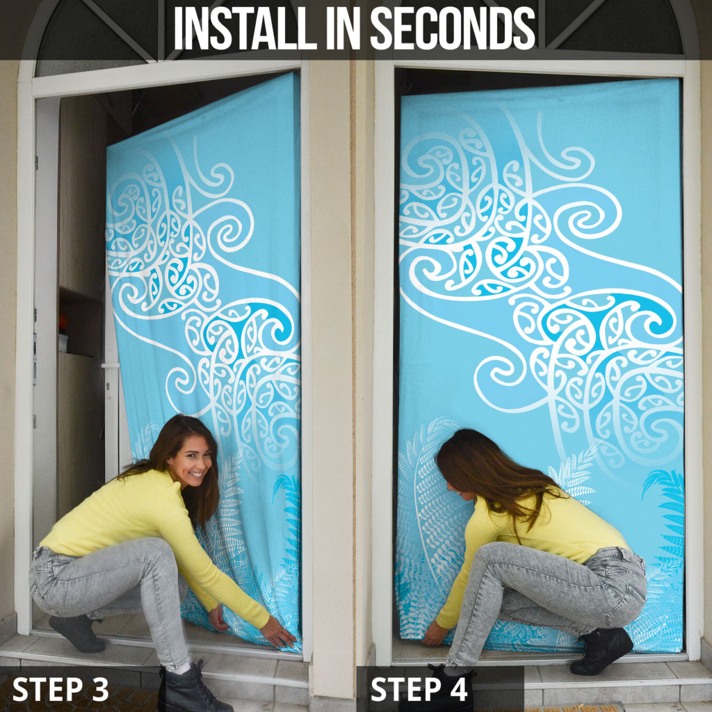Aotearoa Maori Koru Curves Door Cover Silver Ferns - Turquoise