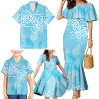 Aotearoa Maori Koru Curves Family Matching Mermaid Dress and Hawaiian Shirt Silver Ferns - Turquoise LT7 - Polynesian Pride