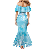 Aotearoa Maori Koru Curves Family Matching Mermaid Dress and Hawaiian Shirt Silver Ferns - Turquoise LT7 - Polynesian Pride