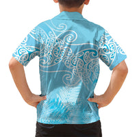 Aotearoa Maori Koru Curves Family Matching Off Shoulder Maxi Dress and Hawaiian Shirt Silver Ferns - Turquoise LT7 - Polynesian Pride