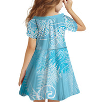 Aotearoa Maori Koru Curves Family Matching Off Shoulder Maxi Dress and Hawaiian Shirt Silver Ferns - Turquoise LT7 - Polynesian Pride