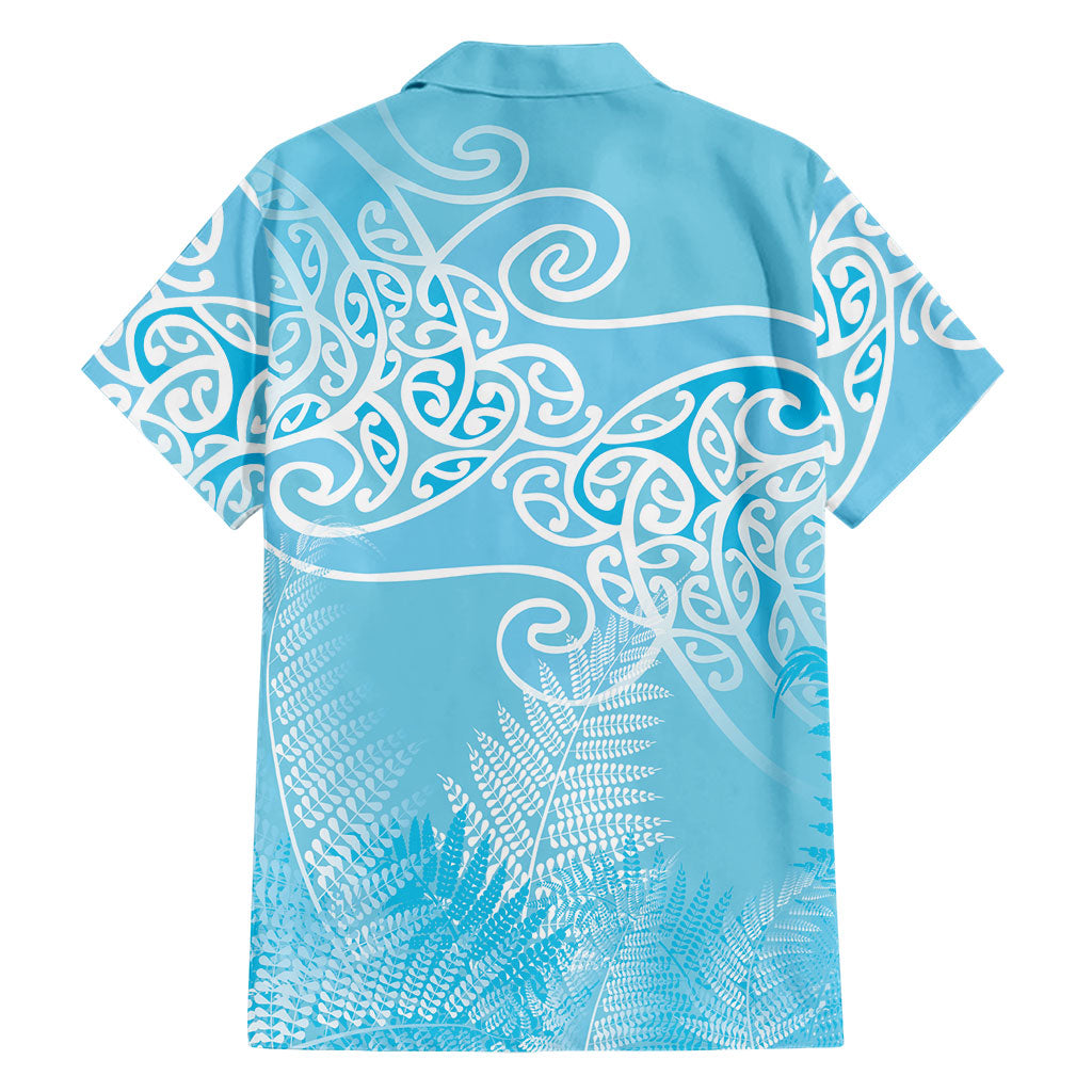 Aotearoa Maori Koru Curves Family Matching Short Sleeve Bodycon Dress and Hawaiian Shirt Silver Ferns - Turquoise LT7 - Polynesian Pride