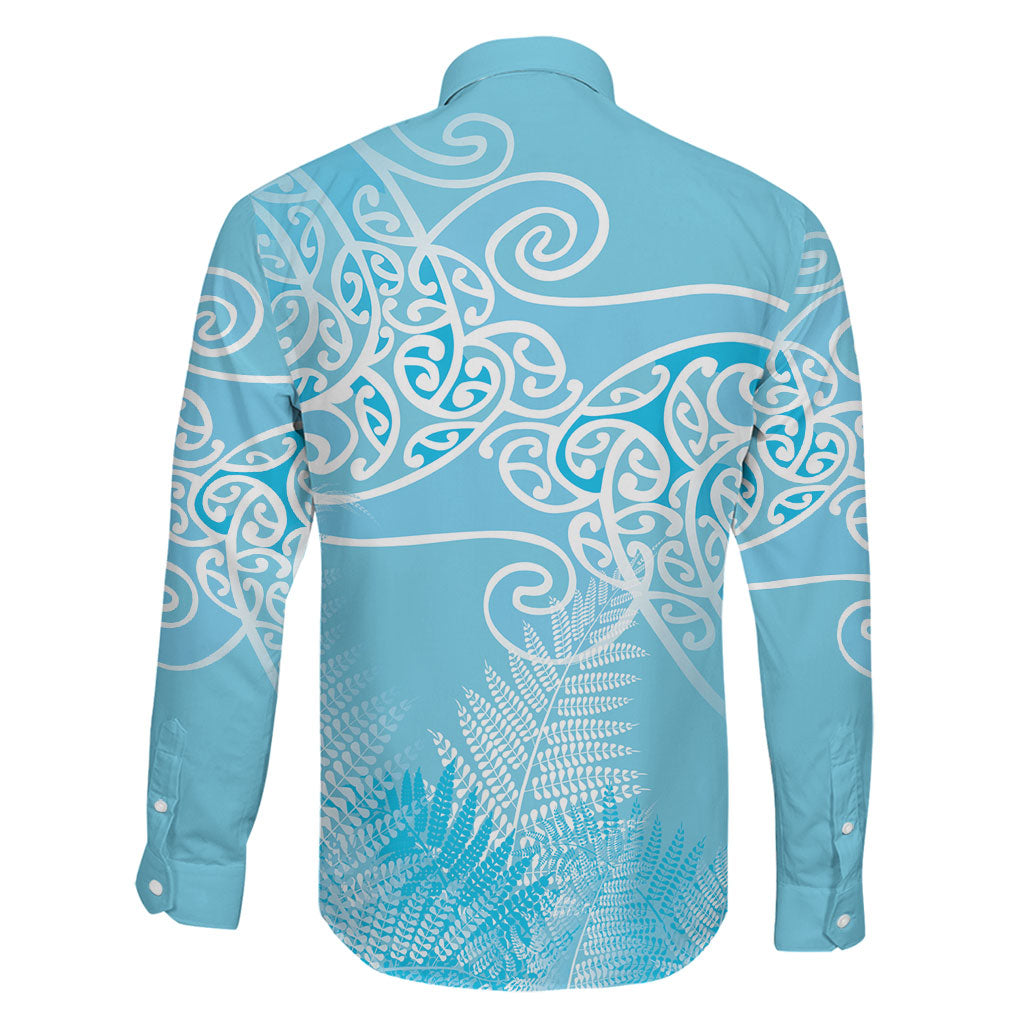 Aotearoa Maori Koru Curves Family Matching Short Sleeve Bodycon Dress and Hawaiian Shirt Silver Ferns - Turquoise LT7 - Polynesian Pride